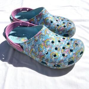 Lisa Frank Crocs Rainbow Unicorn Clog Shoes Women’s 8 Men’s 6 Blue